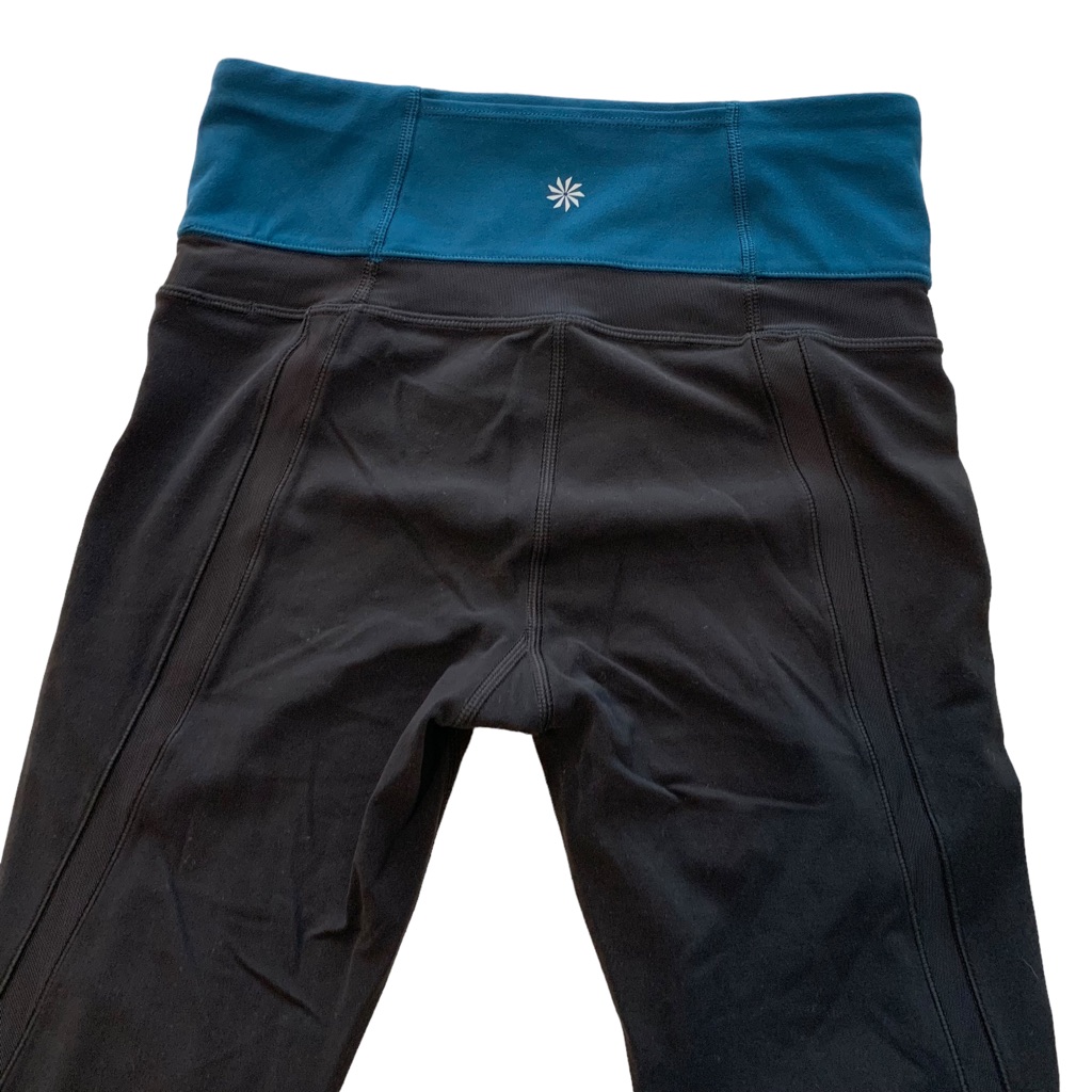 Athleta Powervita High Rise Mesh Elation Black And Teal Yoga Running Leggings